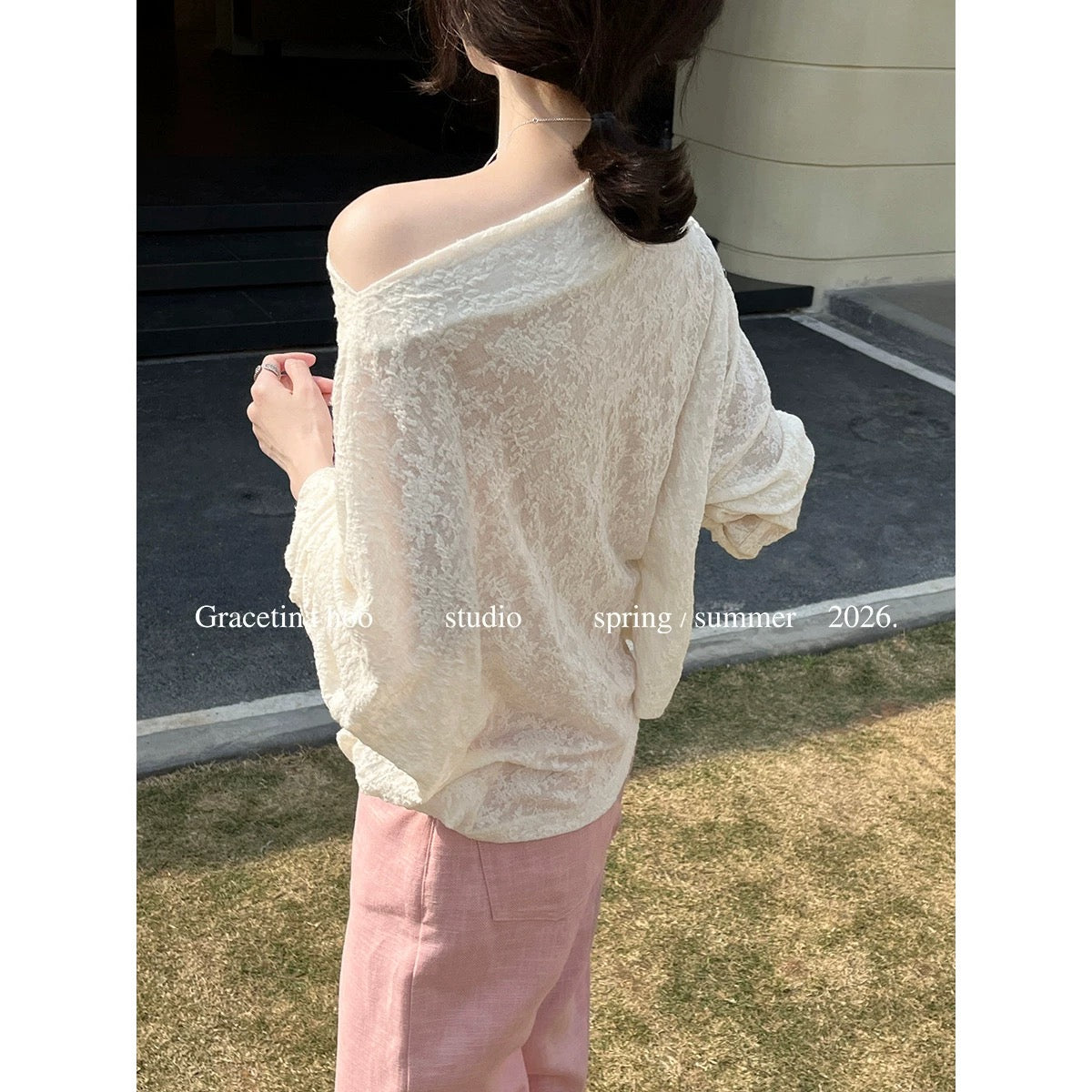 GRACETINA HOO - Two-way French textured jacquard soft and relaxed feel, off-the-shoulder top CSA840