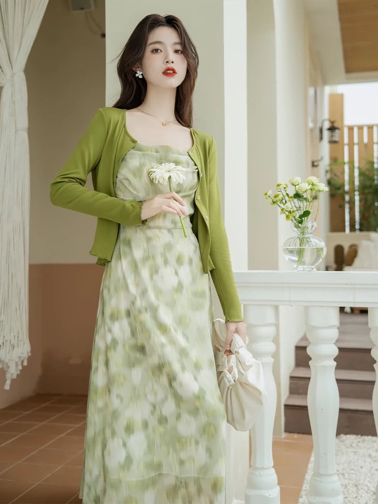 French green floral dress for women summer 2024 new super fairy style Lee Nhi Boutique French green floral dress for women summer 2024 new super fairy style Lee Nhi Boutique