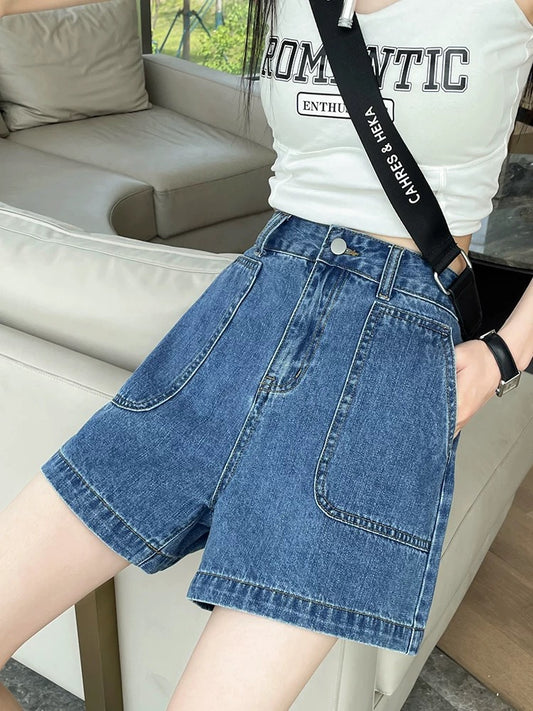 High waist denim shorts women 2025 summer thin a-line loose slimming versatile small wide-leg hot girl hot pants