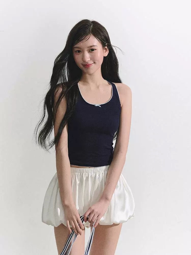 OIOI ESSE Color-Blocked Bow Tank Top for Women, Summer Textured Top