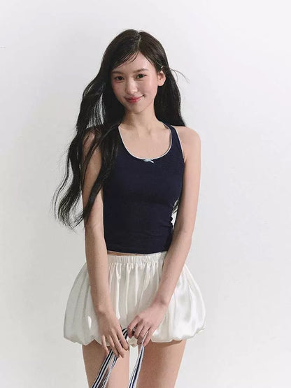 OIOI ESSE Color-Blocked Bow Tank Top for Women, Summer Textured Top