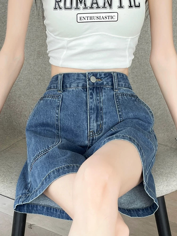High waist denim shorts women 2025 summer thin a-line loose slimming versatile small wide-leg hot girl hot pants