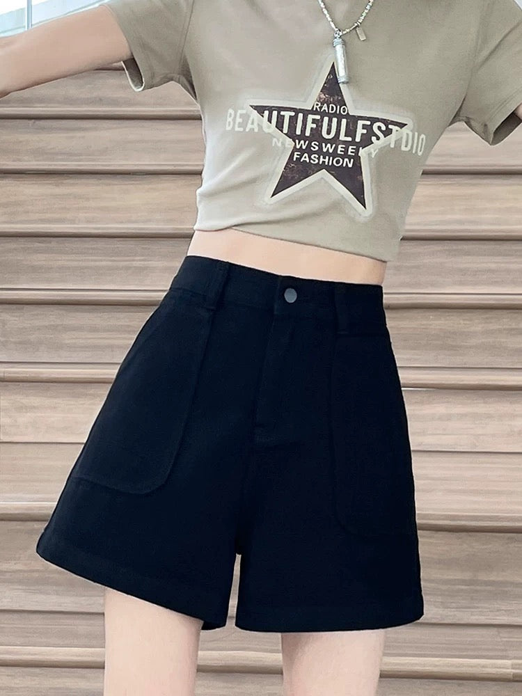 High waist denim shorts women 2025 summer thin a-line loose slimming versatile small wide-leg hot girl hot pants