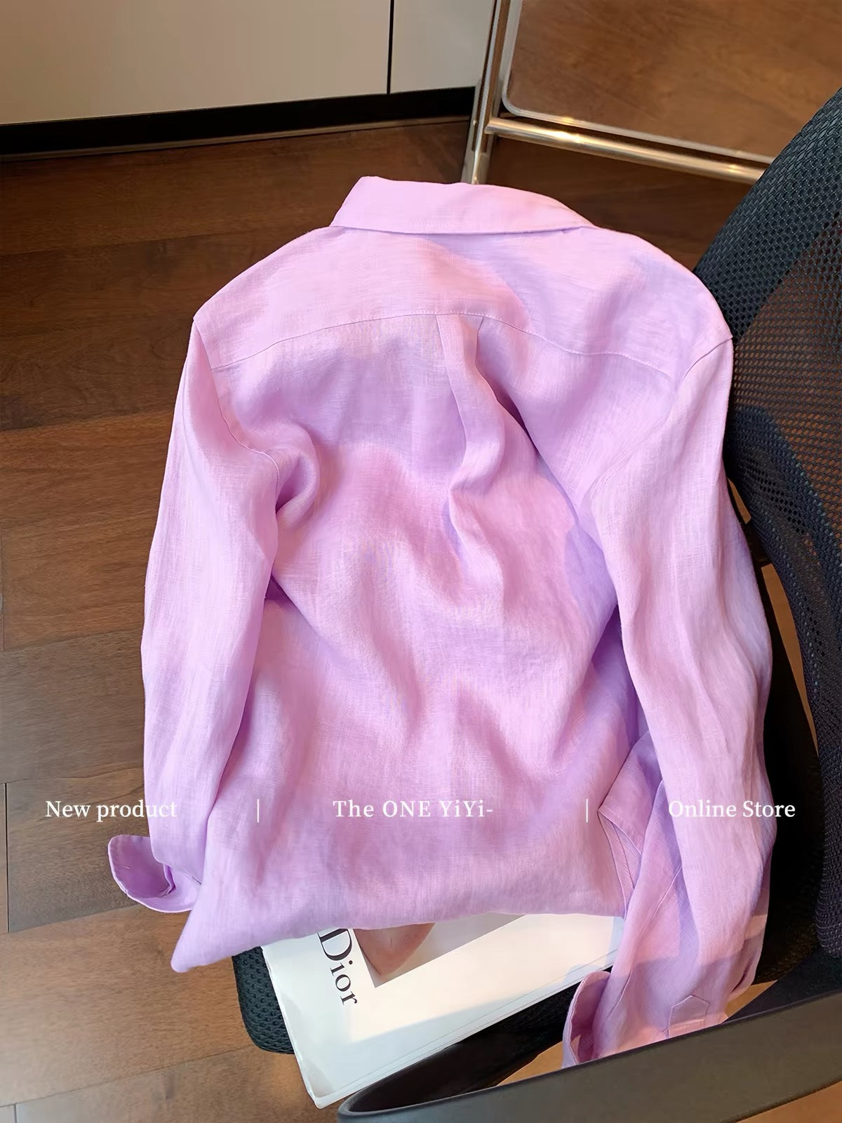 Old Money" Style Purple Cotton-Linen Shirt with Small Horse Embroidery and Collar – Women's Autumn 2026 New Arrival: Minimalist, Sophisticated, and Slimming Fit