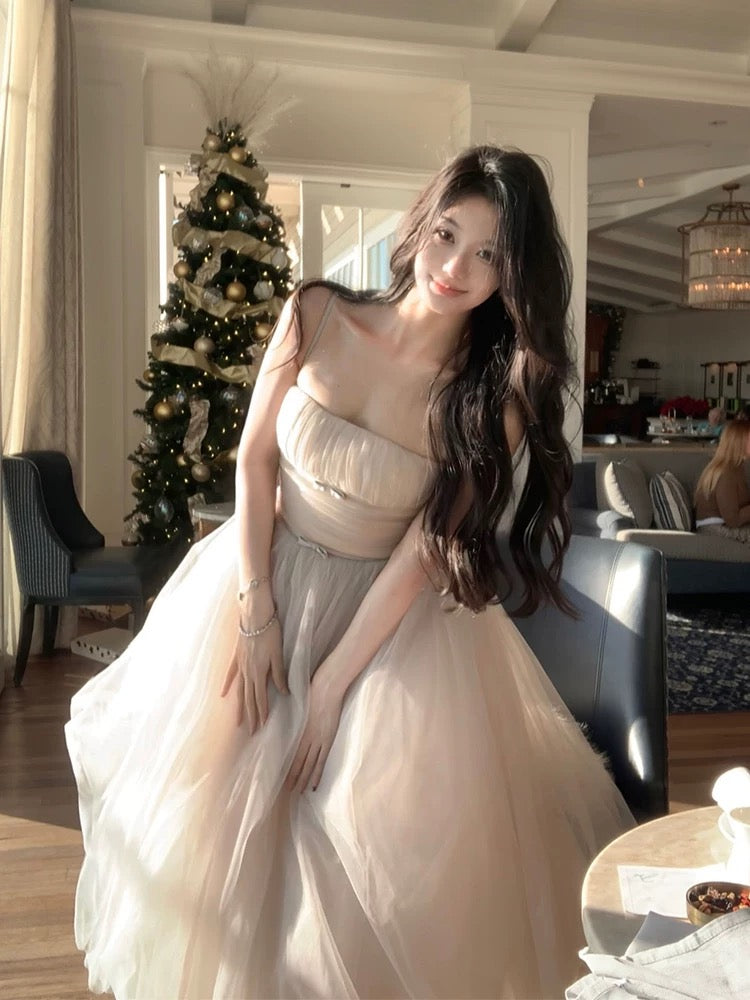 From a moment [Liuxian skirt] tie waist high-end dress temperament mesh runaway princess fairy skirt