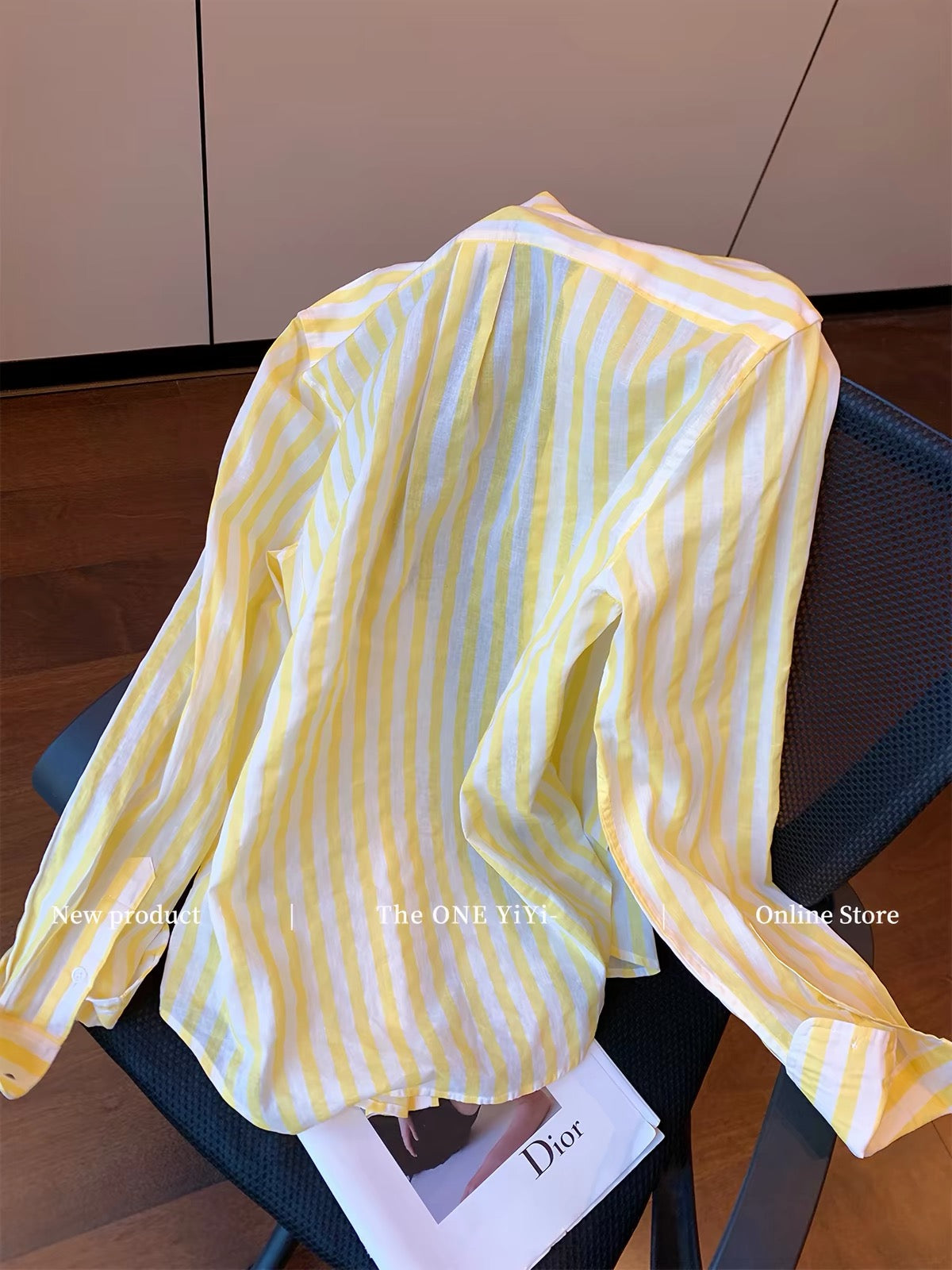 Women's Relaxed-Fit Yellow Striped Linen Long-Sleeve Shirt – Early Autumn 2026 New Arrival (American Casual Style)
