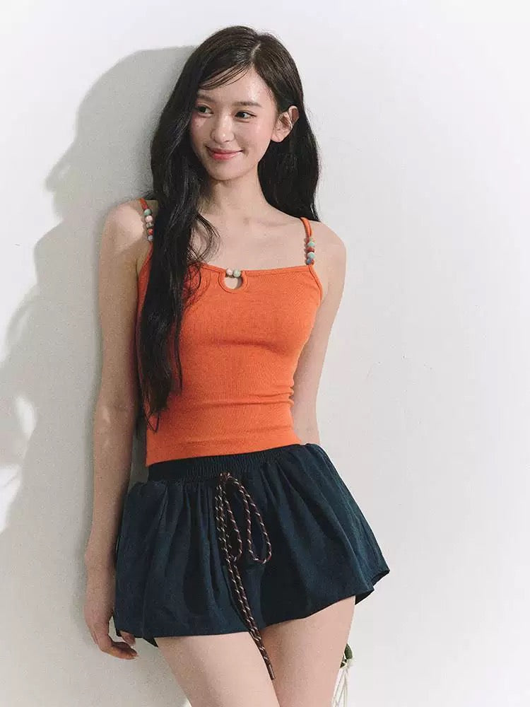 OIOI ESSE/"Seaside Breeze" Thin Strap Strap Padless Tank Top for Women, Summer Backless Colorful Beaded Halter Neck