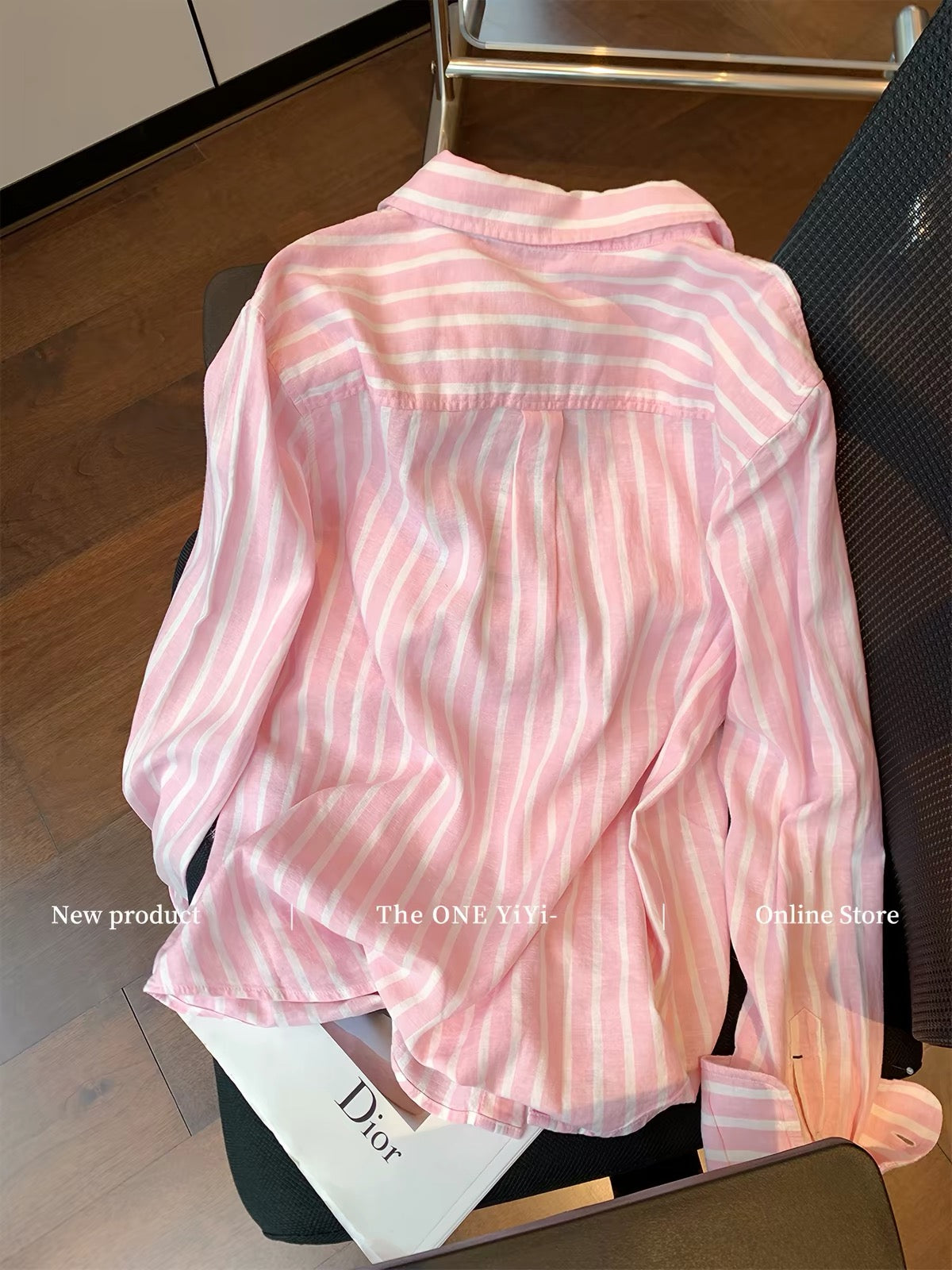 Women's Pink "Old Money" Style Striped Embroidered Cotton-Linen Shirt – 2026 Early Autumn New Arrival: Sophisticated, Slimming, Chic, and Casual