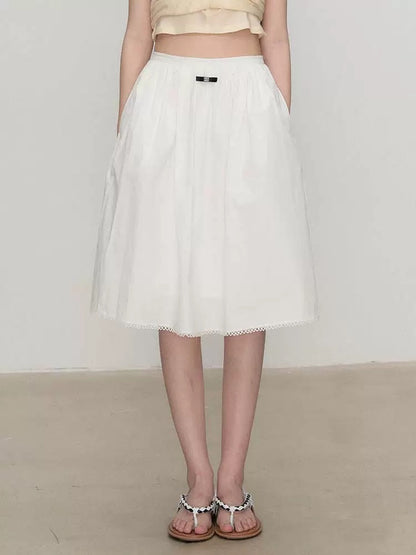 OIOI ESSE / "Hot Ballet Style" Delicate Lace Trim A-line Pleated Skirt for Women