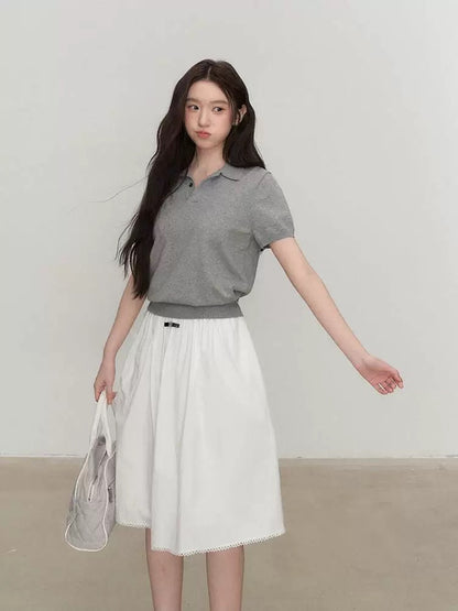 OIOI ESSE / "Hot Ballet Style" Delicate Lace Trim A-line Pleated Skirt for Women