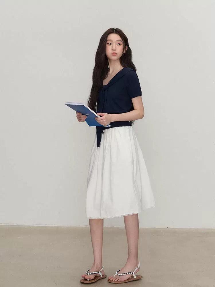 OIOI ESSE / "Hot Ballet Style" Delicate Lace Trim A-line Pleated Skirt for Women