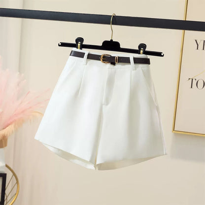 White suit shorts for women new 2025 spring high waist outer wear slim a-line wide leg pants summer casual hot pants