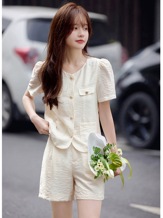 Mohan Yimei's elegant and elegant short-sleeved shorts suit 2024 summer new versatile fashion suit for women