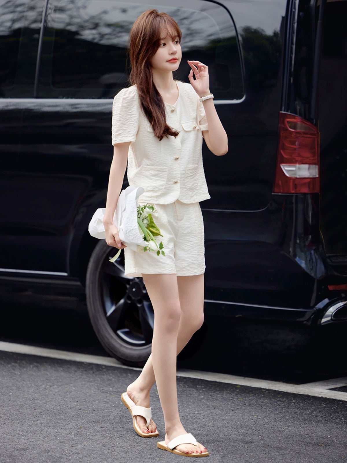Mohan Yimei's elegant and elegant short-sleeved shorts suit 2024 summer new versatile fashion suit for women