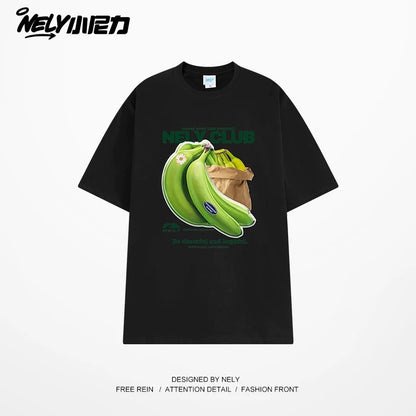 NELY Little Nili National Tide Brand Niche Interesting Banana Print Loose Short Sleeve Summer Cotton American Men and Women T-shirt