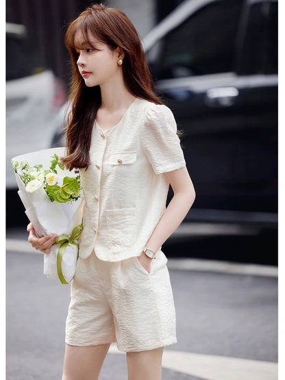Mohan Yimei's elegant and elegant short-sleeved shorts suit 2024 summer new versatile fashion suit for women