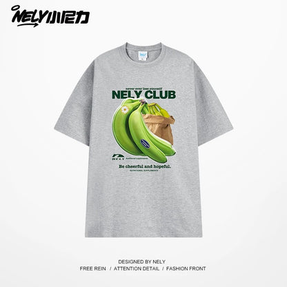 NELY Little Nili National Tide Brand Niche Interesting Banana Print Loose Short Sleeve Summer Cotton American Men and Women T-shirt