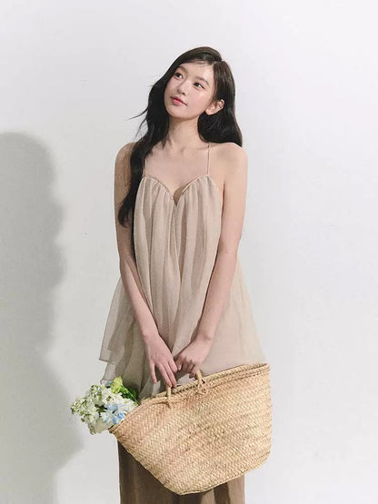 OIOI ESSE / "Romantic Moments" Vacation Style Deep V-Neck Flowy Sheer Camisole Women's Summer Backless Top