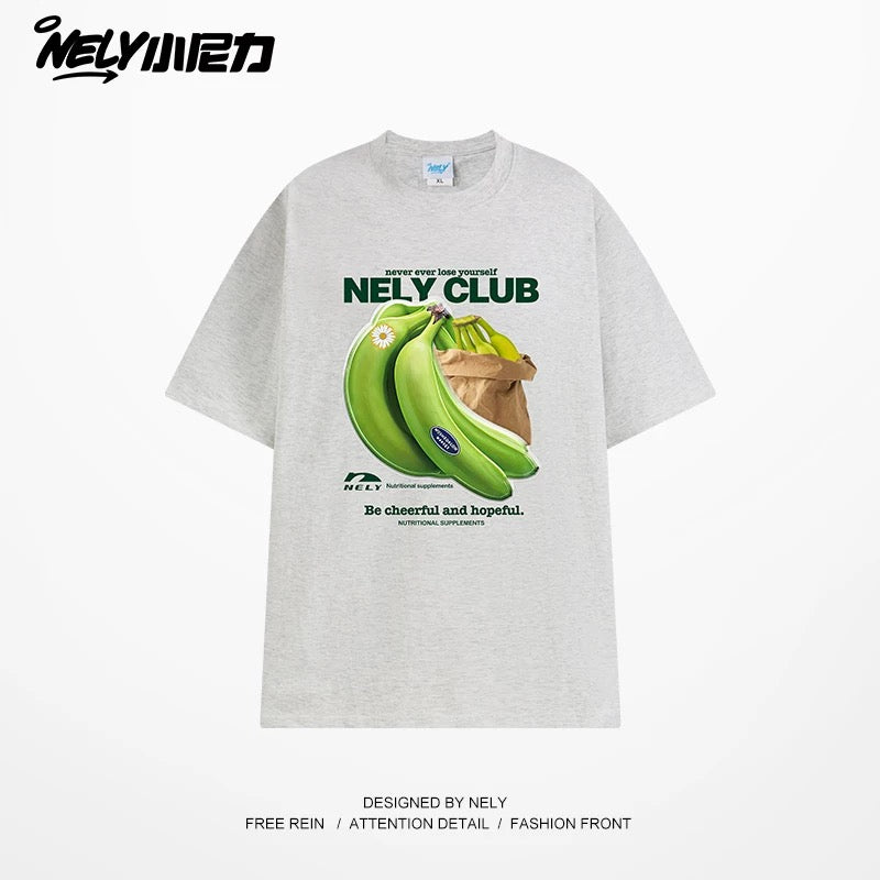 NELY Little Nili National Tide Brand Niche Interesting Banana Print Loose Short Sleeve Summer Cotton American Men and Women T-shirt
