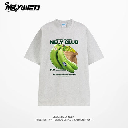 NELY Little Nili National Tide Brand Niche Interesting Banana Print Loose Short Sleeve Summer Cotton American Men and Women T-shirt