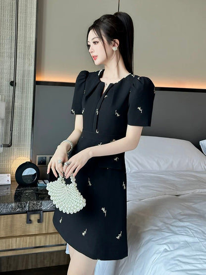 Black dress women 2025 new summer high-end dress light luxury French temperament small A-line skirt