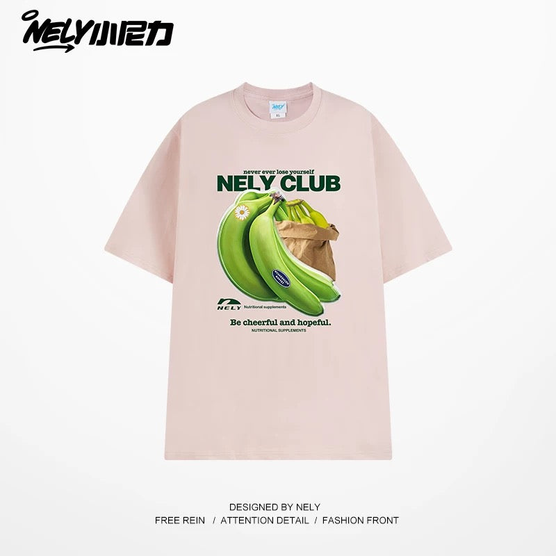 NELY Little Nili National Tide Brand Niche Interesting Banana Print Loose Short Sleeve Summer Cotton American Men and Women T-shirt