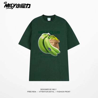 NELY Little Nili National Tide Brand Niche Interesting Banana Print Loose Short Sleeve Summer Cotton American Men and Women T-shirt