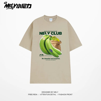 NELY Little Nili National Tide Brand Niche Interesting Banana Print Loose Short Sleeve Summer Cotton American Men and Women T-shirt