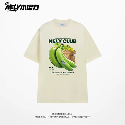 NELY Little Nili National Tide Brand Niche Interesting Banana Print Loose Short Sleeve Summer Cotton American Men and Women T-shirt