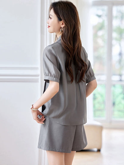Mohan Yimei high-end spliced suit suit 2024 summer new high-waisted shorts summer loose suit for women