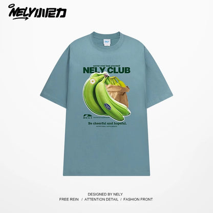 NELY Little Nili National Tide Brand Niche Interesting Banana Print Loose Short Sleeve Summer Cotton American Men and Women T-shirt
