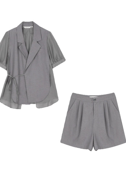 Mohan Yimei high-end spliced suit suit 2024 summer new high-waisted shorts summer loose suit for women
