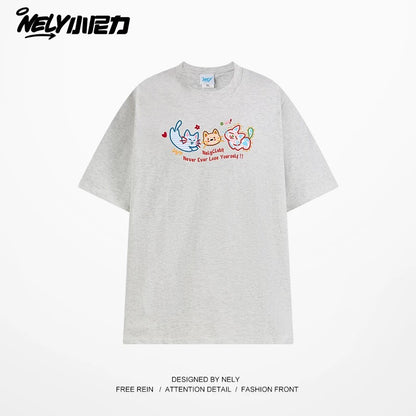 NELY Little Nelly Tide brand cute cat print short-sleeved men and women summer 2025 new loose round neck T-shirt tee