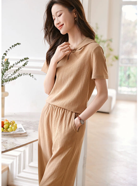 Mohan Yimei new Chinese texture hooded suit 2024 summer new high-end slim long women's suit
