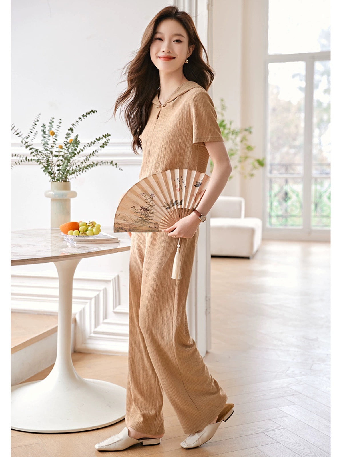 Mohan Yimei new Chinese texture hooded suit 2024 summer new high-end slim long women's suit