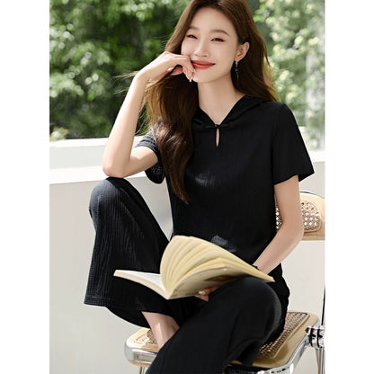 Mohan Yimei new Chinese texture hooded suit 2024 summer new high-end slim long women's suit