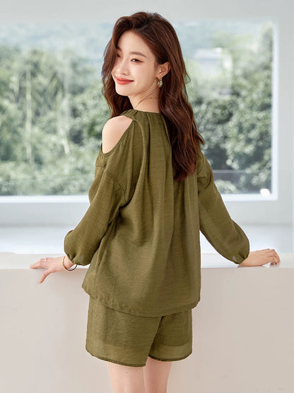 Mohan Yimei Vacation Elegant Off-Shoulder Design Suit 2023 Autumn New Fashion Versatile Slim Suit for Women