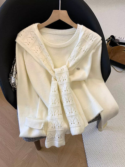 Guangzhou Thirteen Factories High-Quality Hot Item ~ Relaxed and Stylish Shawl Long-Sleeved Knitted Cardigan Two-Piece Set for Women in Autumn