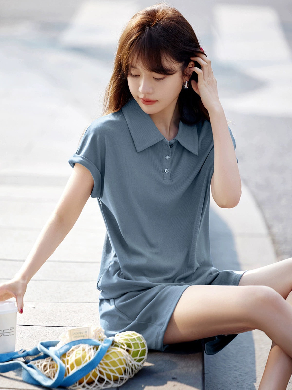 Mohan Yimei outdoor sports POLOT shirt shorts suit 2024 summer new casual simple fashion suit