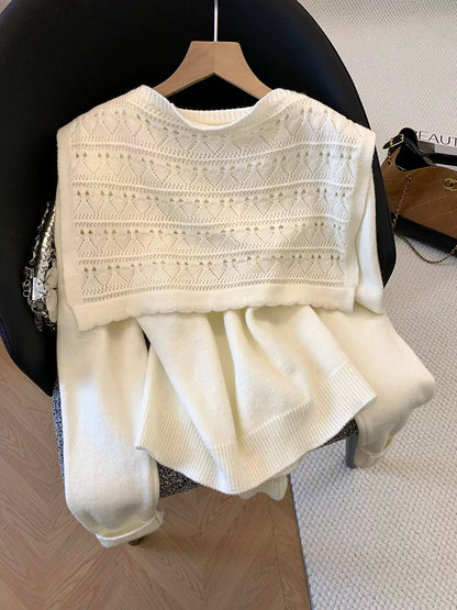 Guangzhou Thirteen Factories High-Quality Hot Item ~ Relaxed and Stylish Shawl Long-Sleeved Knitted Cardigan Two-Piece Set for Women in Autumn