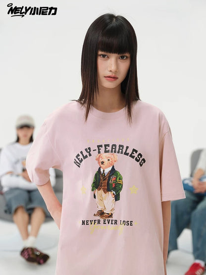 NELY Little Nelly Fun Bear Printed Short-sleeved T-shirt Men's and Women's Summer 2025 New Loose Cotton Half-sleeved Top