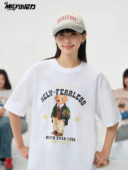 NELY Little Nelly Fun Bear Printed Short-sleeved T-shirt Men's and Women's Summer 2025 New Loose Cotton Half-sleeved Top