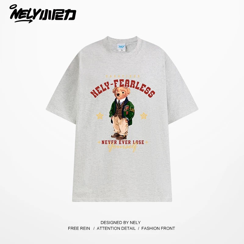 NELY Little Nelly Fun Bear Printed Short-sleeved T-shirt Men's and Women's Summer 2025 New Loose Cotton Half-sleeved Top
