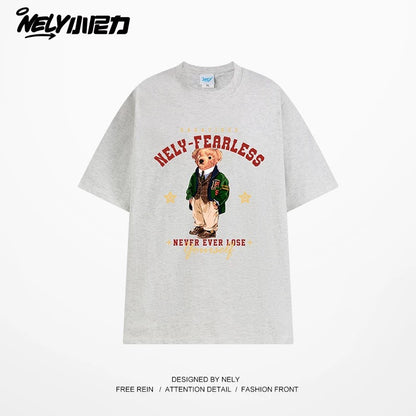 NELY Little Nelly Fun Bear Printed Short-sleeved T-shirt Men's and Women's Summer 2025 New Loose Cotton Half-sleeved Top