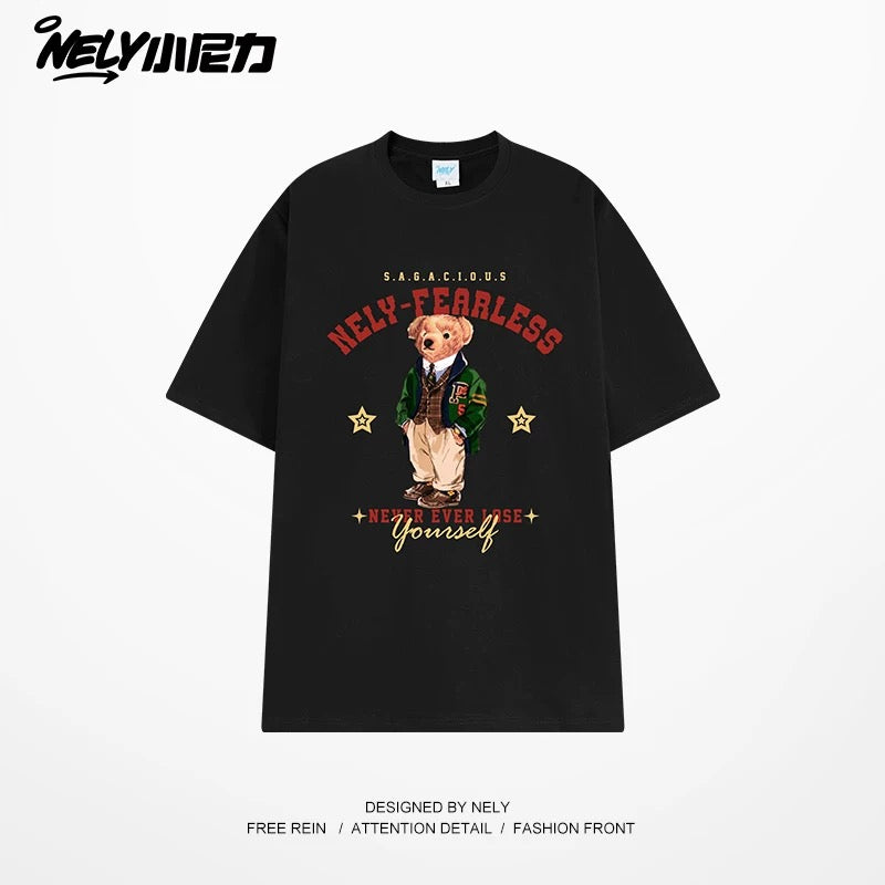 NELY Little Nelly Fun Bear Printed Short-sleeved T-shirt Men's and Women's Summer 2025 New Loose Cotton Half-sleeved Top