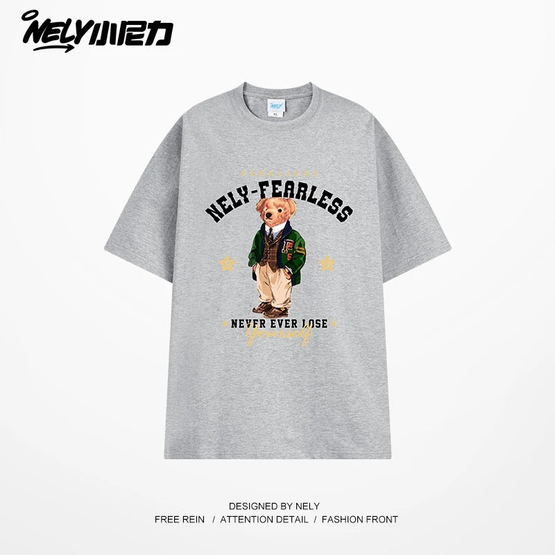NELY Little Nelly Fun Bear Printed Short-sleeved T-shirt Men's and Women's Summer 2025 New Loose Cotton Half-sleeved Top