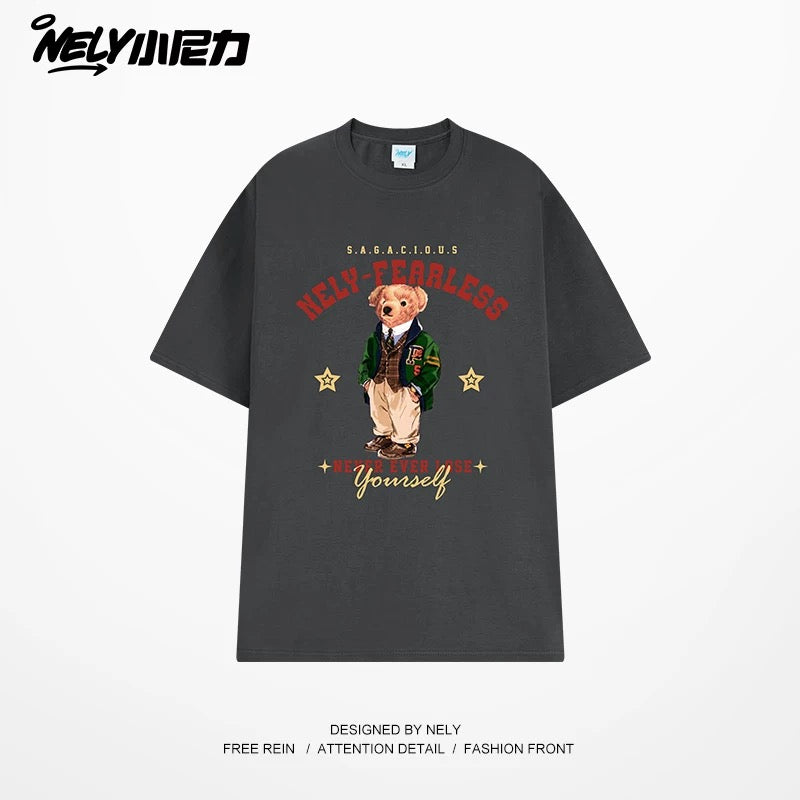 NELY Little Nelly Fun Bear Printed Short-sleeved T-shirt Men's and Women's Summer 2025 New Loose Cotton Half-sleeved Top