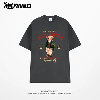 NELY Little Nelly Fun Bear Printed Short-sleeved T-shirt Men's and Women's Summer 2025 New Loose Cotton Half-sleeved Top