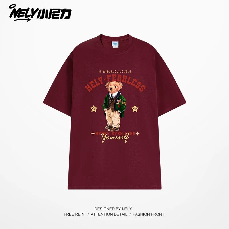 NELY Little Nelly Fun Bear Printed Short-sleeved T-shirt Men's and Women's Summer 2025 New Loose Cotton Half-sleeved Top