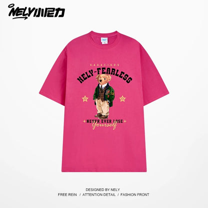 NELY Little Nelly Fun Bear Printed Short-sleeved T-shirt Men's and Women's Summer 2025 New Loose Cotton Half-sleeved Top